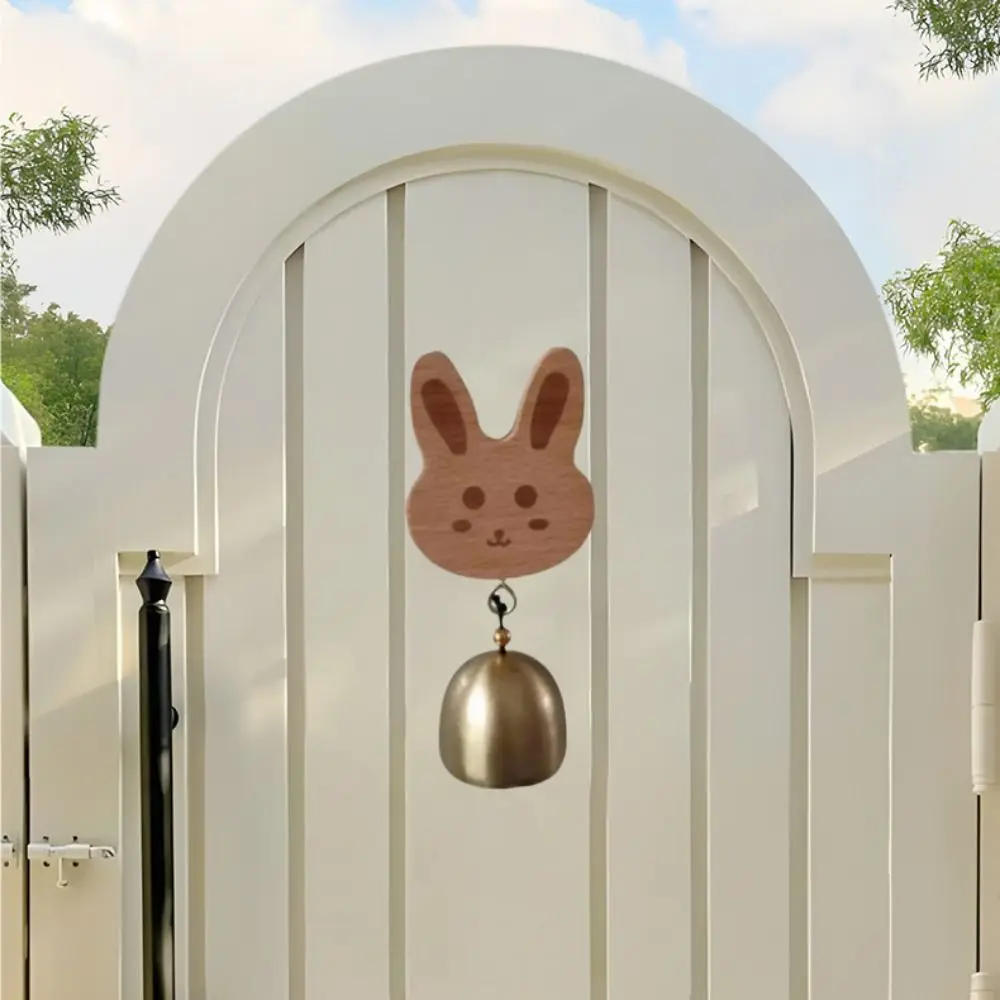Japanese Style Wooden Door Bell Rabbit/Cat Shape Self-Adhesive Bear Doorbell Hanging Cartoon Shopkeepers Bell Home