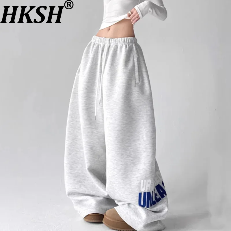

HKSH 2026 Spring Autumn New Men Tide Sports Style Elastic Waist Drawstring Sweatpants Women Wide-Leg Casual Pants Print HK19283