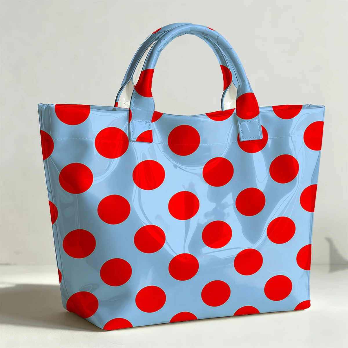 Blue red dot Fashion Bag Transparent PVC Waterproof Handbag Large Capacity Daily Commute Shoulder Tote Mummy Bag