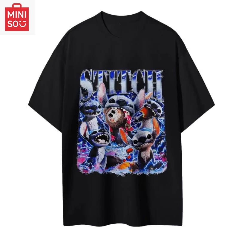 

Disney Stitch Cotton Unisex Crew Neck Anime T-Shirt Men's and Women's Boys and Girls Summer New Fashion Breathable Top Clothing