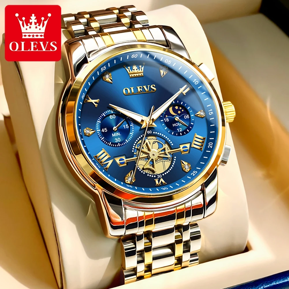 

OLEVS Fashion Tourbillon Quartz Watch for Men Stainless Steel Waterproof Multifunction Chronograph Mens Watches Top Brand Luxury