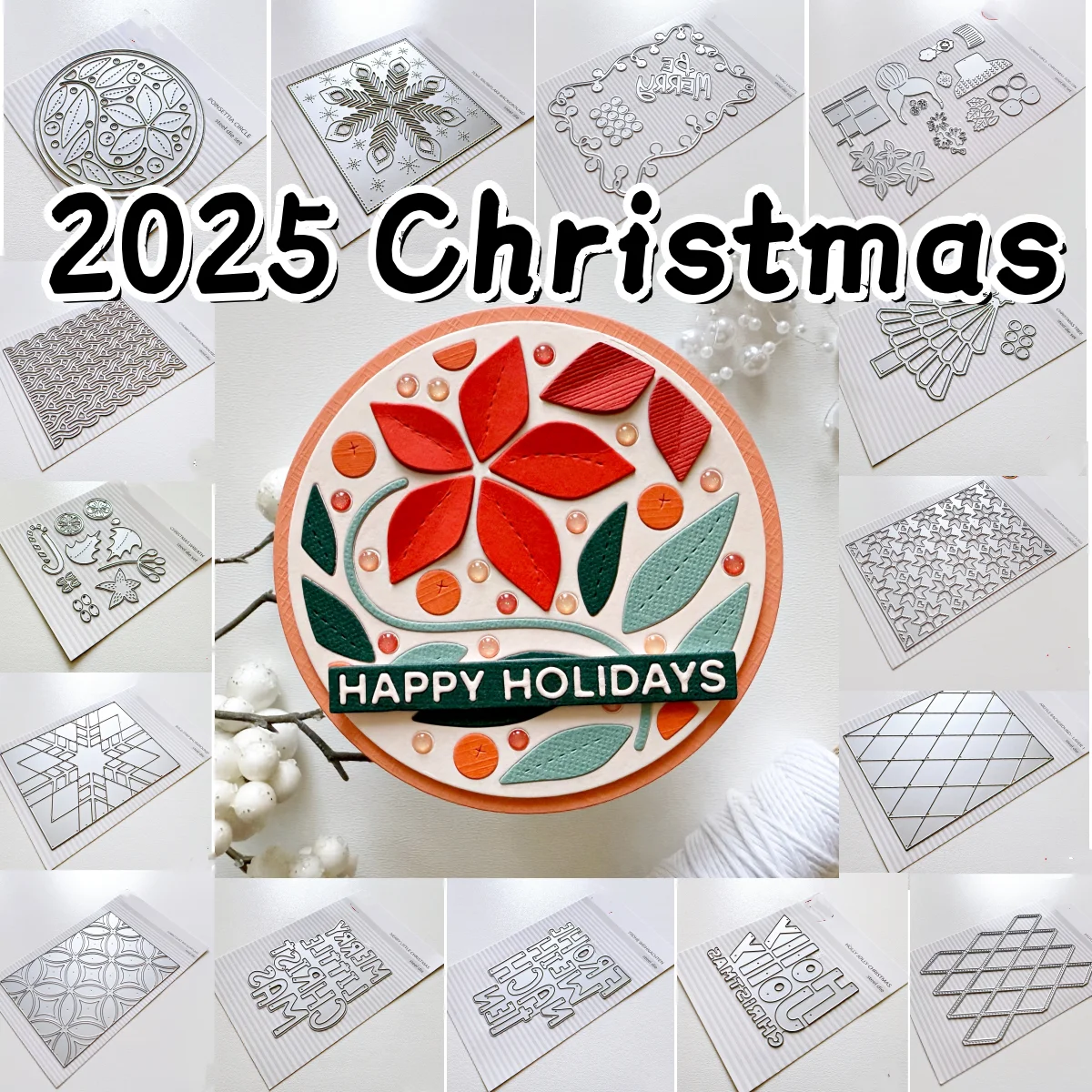 2025 شجرة عيد الميلاد البونسيتة ندفة الثلج ستار خلفية المعادن قطع يموت DIY بها بنفسك صنع كرت هدية سجل القصاصات تنقش الحرفية #1