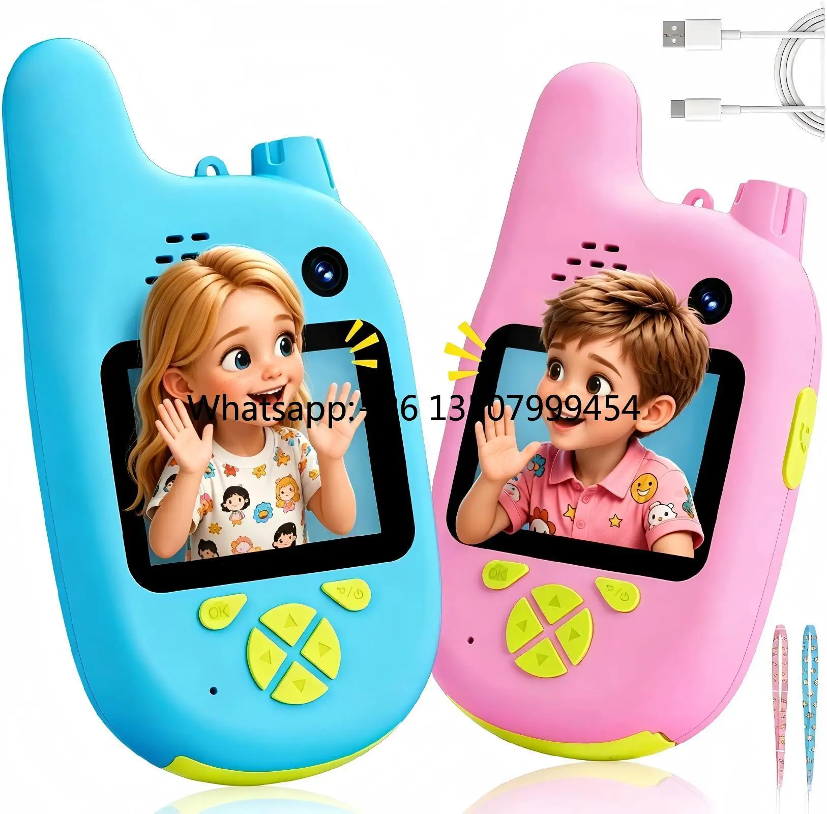 Kids Camera & Walkie Talkie 2.4G 20MP Dual Lens 2-in-1 Toy with CMOS Sensor MicroSD Fixed Focus Full HD Video Two-Way Calling