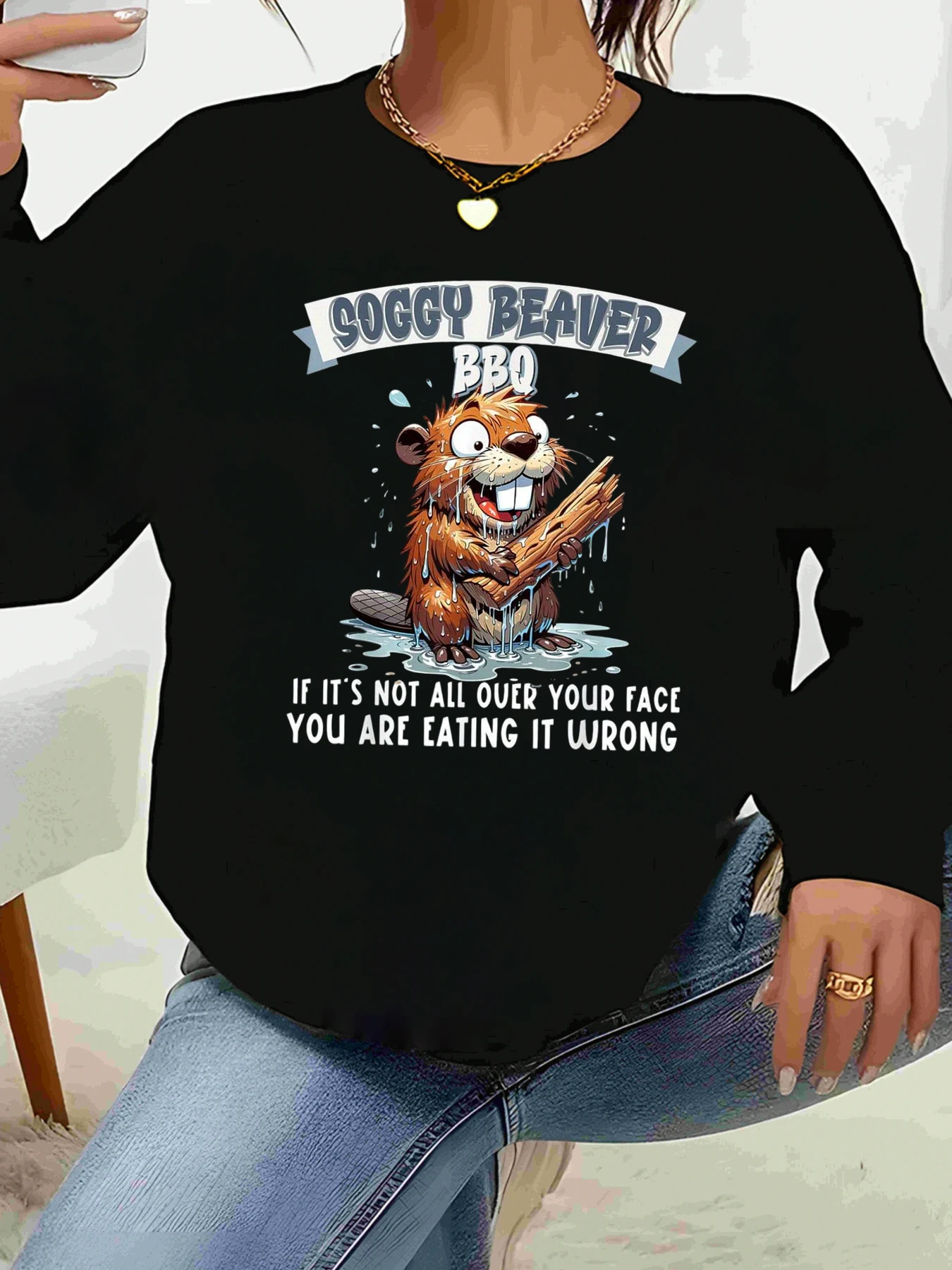 

Толстовка с длинными рукавами и принтом Soggy Beaver Bbq, праздничная одежда на Хэллоуин для женщин