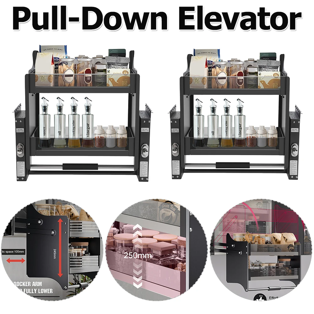

Double Layer Pull Down Shelf Pull Down Cabinet Organizer Upper Kitchen Wall Cabinet Storage Organizer