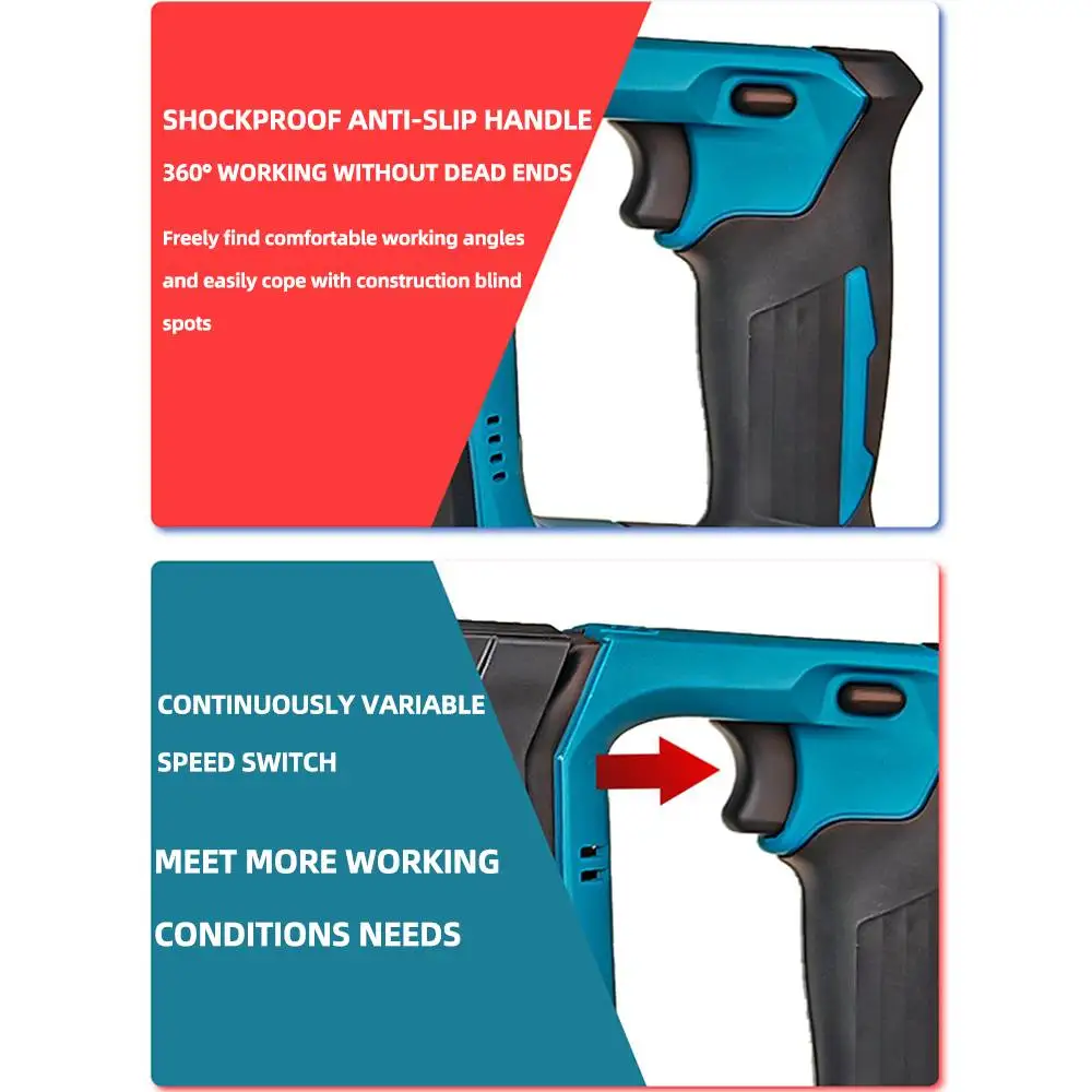 4800ipm Brushless Electric Hammer Drill Rechargeable Cordless Rotary Hammer Drilling and Chiseling Tool for Makita 18V Battery