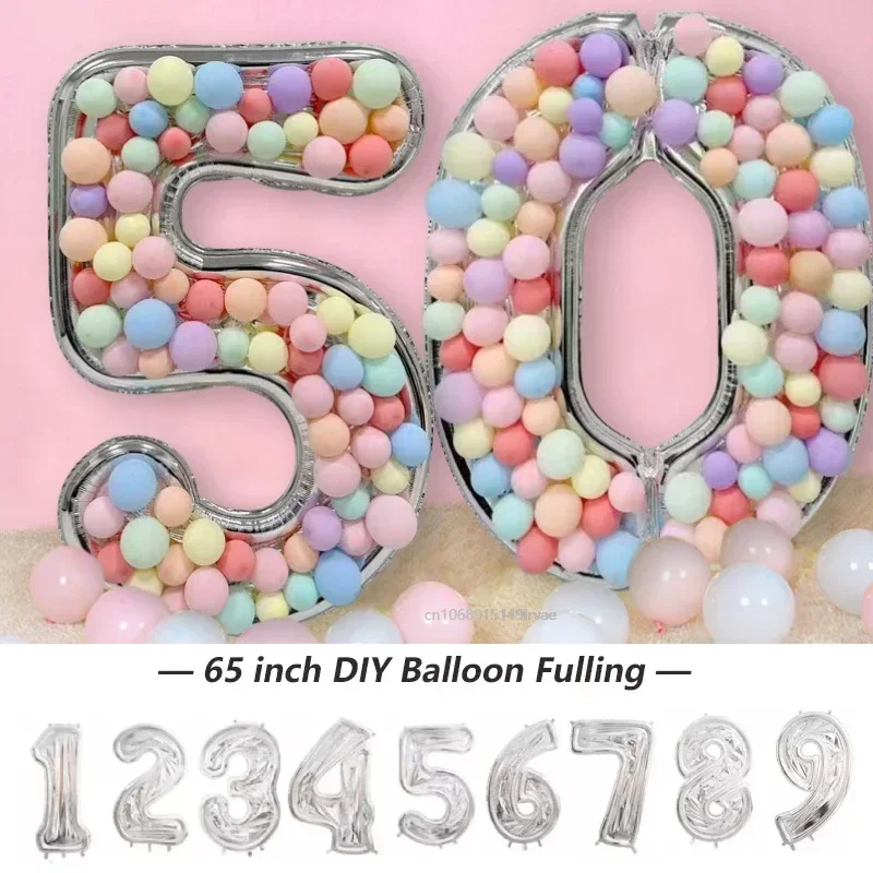 65Inch Giant Foil Number Balloon DIY Filling Frame Kids 1st Birthday Party Decoration Wedding Anniversary Supplies Mosaic Box