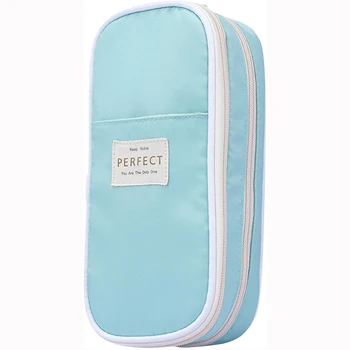 กล่องดินสอขนาดใหญ่ความจุสูงผู้ถือกระเป๋าดินสอแบบพกพา, กระเป๋าดินสอหลายช่องโต๊ะออแกไนเซอร์กรณีปากกาสําหรับผู้หญิงผู้ชายสีฟ้า