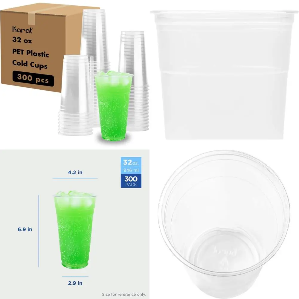 

Пластиковые холодные чашки из ПЭТ на 32 унции для чая с молоком, смузи, ледяного кофе - упаковка 300 штук, идеально подходят для холодных напитков