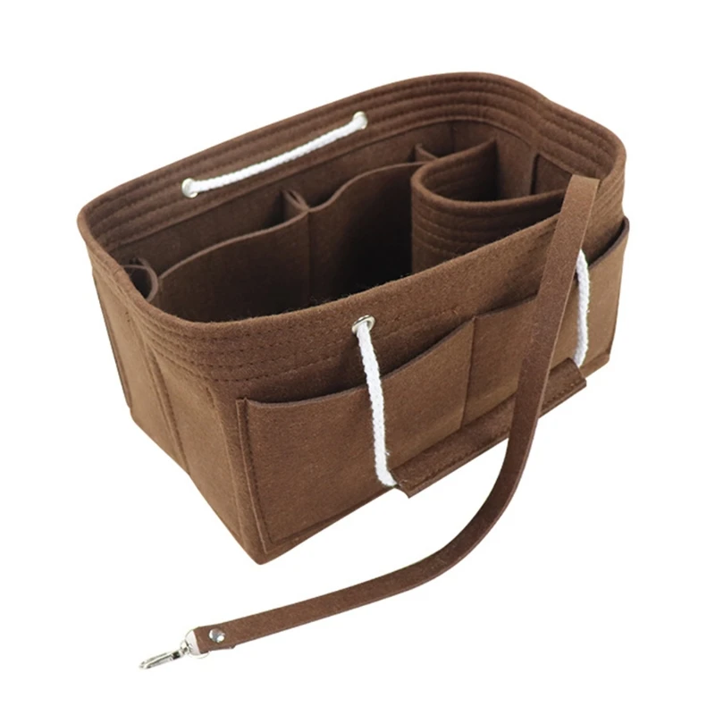 Saco de inserção de feltro multi bolso maquiagem cosméticos armazenamento bolsa tote bebê fralda organizador com bolso interno alça viagem