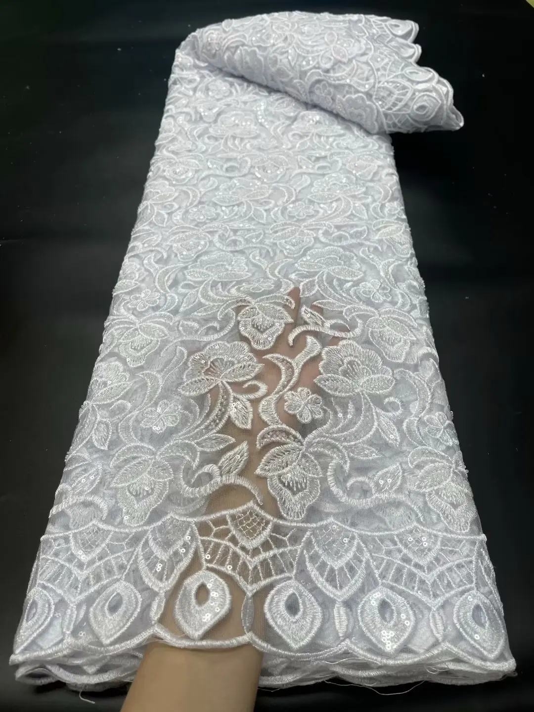 

Luxury African Lace Fabric 2023 High Quality Mesh Beasds Bridal Lace Fabric Sequins Embroidery For Nigerian Wedding Jy