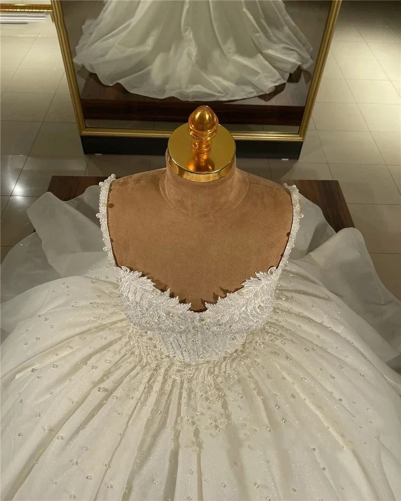 Customized Sweetheart Lace Appliqued Wedding Dresses  Bridal Gown For Women Beach Fluffy Mopping Robe Bride Dresses Vestido