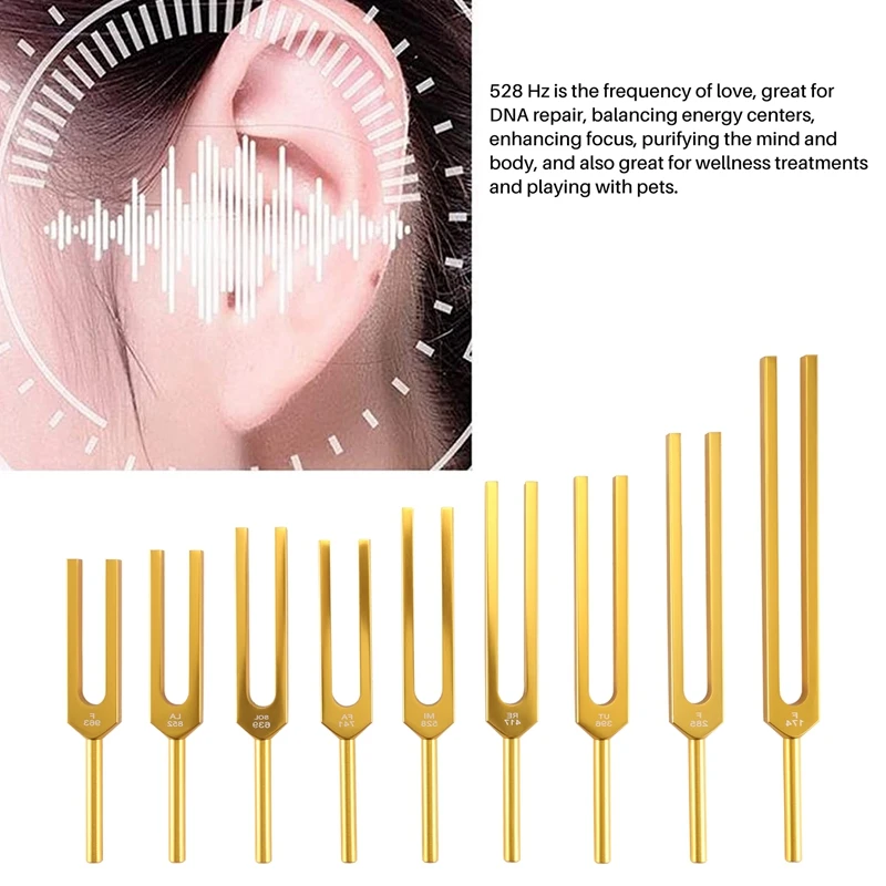 Tuning Fork Set - 9 Tuning Forks for Healing Chakra Sound Therapy Keep Body Mind and Spirit in Perfect Harmony- Gold