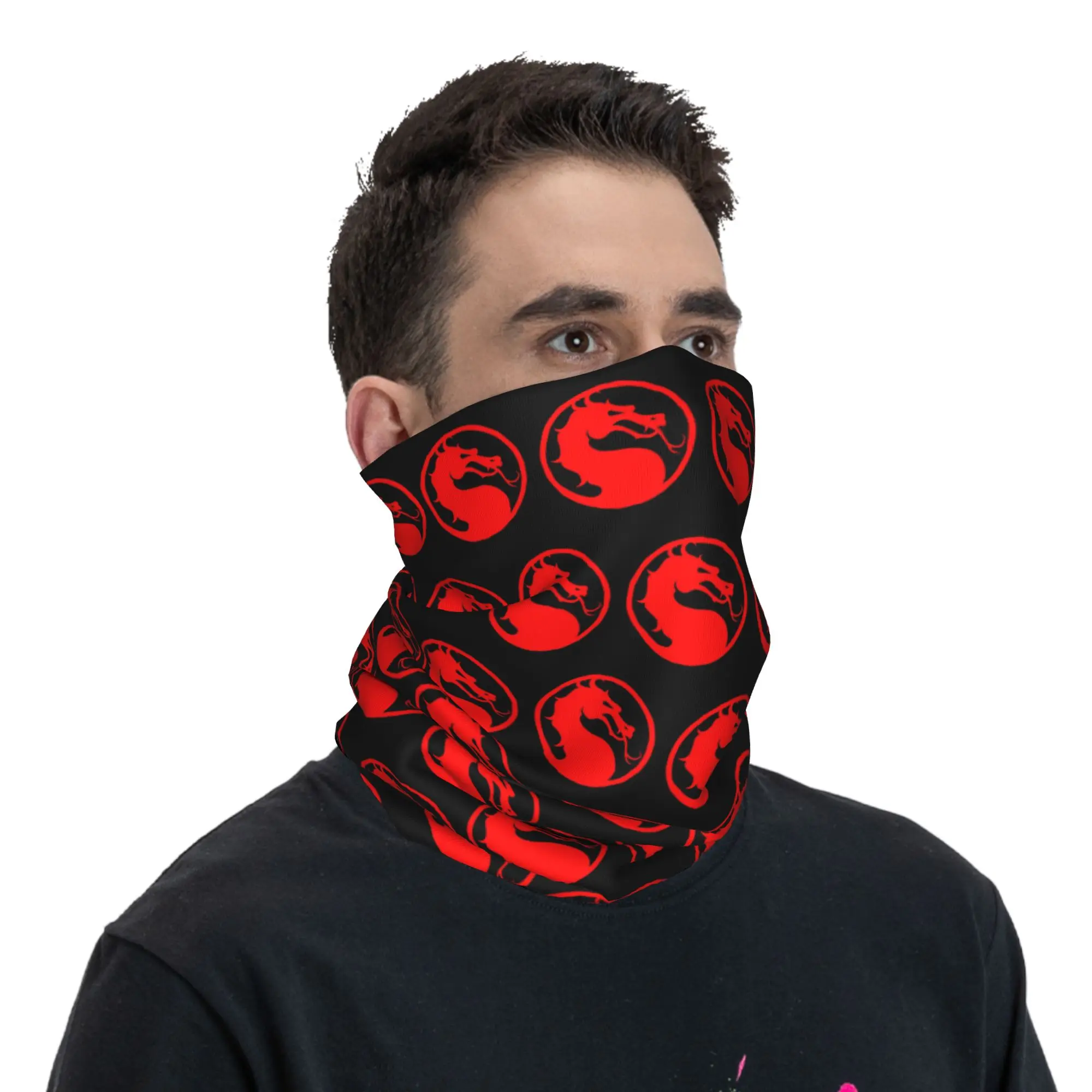 Mortal Kombat - Red Dragon Bandana Neck Gaiter مطبوعة قناع ملفوف وشاح متعدد الاستخدام أغطية الرأس للرجال والنساء والكبار