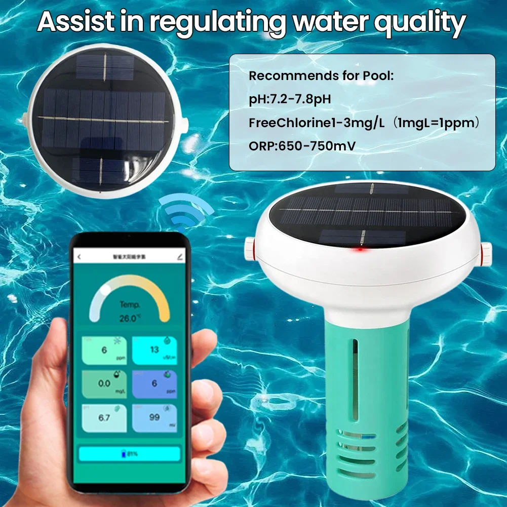 7 In 1 Water Quality Tester WiFi Solar Floating Swimming Pool Chlorin Meter PH/ORP/EC/TDS/Temp/CL/Salt Testers For Tuya ZigBee
