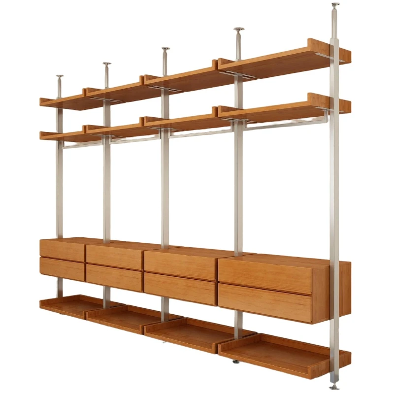 Metal wardrobe household bedroom solid wood steel frame cloakroom open