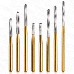 FG1.6mm 10pcs/pack Gold Dental Carbide Tungsten Burs Drill Tooth Extraction Burs Crown Cutting for High Speed Handpiece