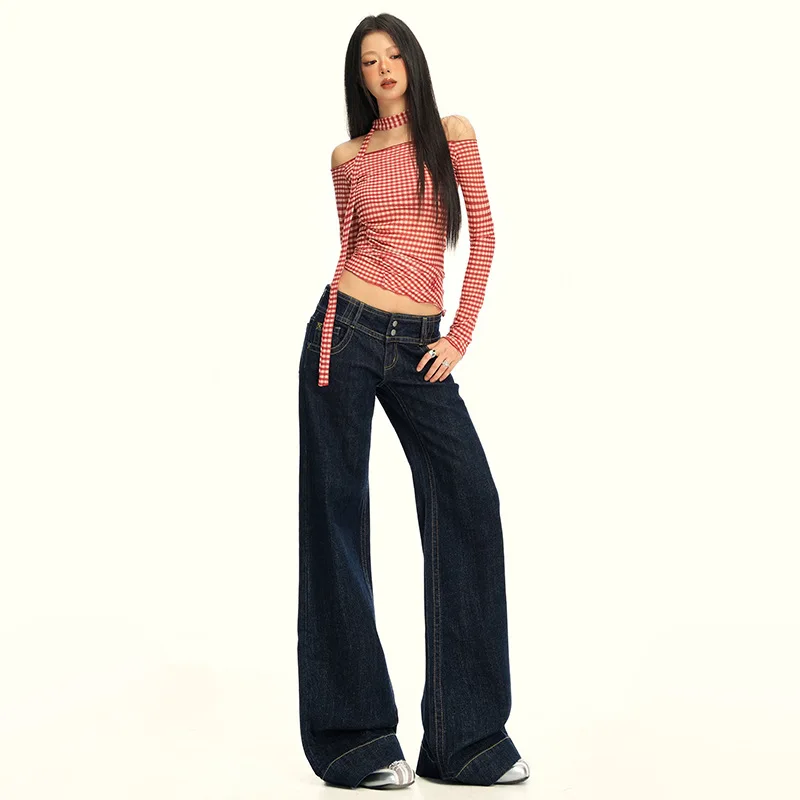 Bootcut Jeans Denim Pant Women Vintage Washed Mid Waist Straight Trousers 2 Buttons Y2k Streetwear Work Floor Length Autumn 2026