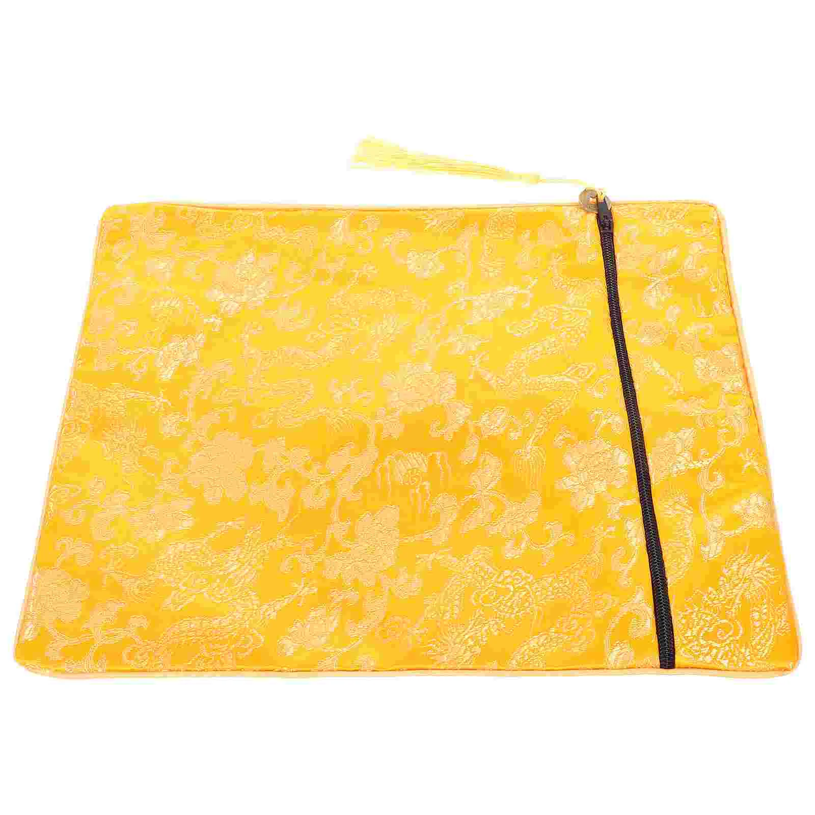 

Kit Text Book Bag Slot Embroidered Silk Jewelry Pouch Pet Yellow Cloth Tablecloth Office Accessory