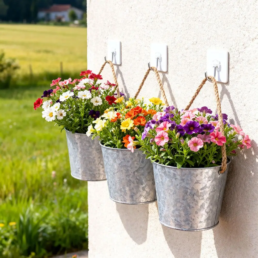 Vintage Metal Half Moon Hanging Planter Wall Flower Pot Decorative Holder For Succulents Garden Balcony Ornament