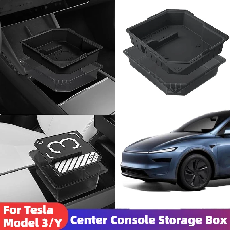 

Center Console Storage Box for Tesla Model Y Juniper 2025 Model 3 Highland 2024-2025 Armrest Box Storage Box Car Storage Parts