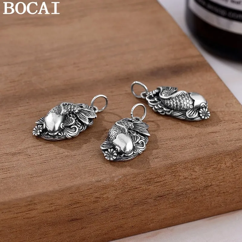 

BOCAI NEW S925 Sterling Silver Retro Chinese Style Carp Koi Pendant Men's And Women's Gifts