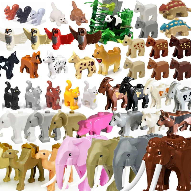 City Zoo Wildlife Animals Scene Building Blocks Goats Wolfs Elephants Spotted Deer Owl Camels Mini Model DIY Bricks Toys T07