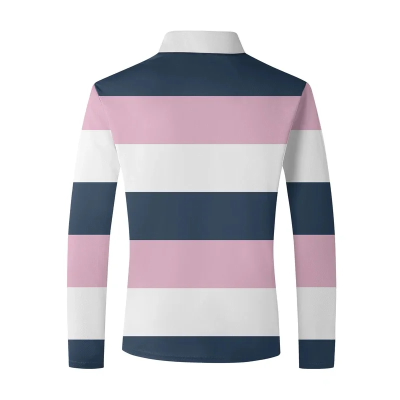 Cotton and polyester men's long-sleeved, high-quality new high-neck striped T-shirt for autumn