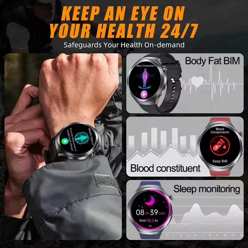 2025 جديد الصحة المقتفي الدهون في الدم حمض اليوريك الساعات الذكية AMOLED شاشة BMI قياس الدهون في الجسم BT دعوة ECG + PPG ساعة ذكية رجل