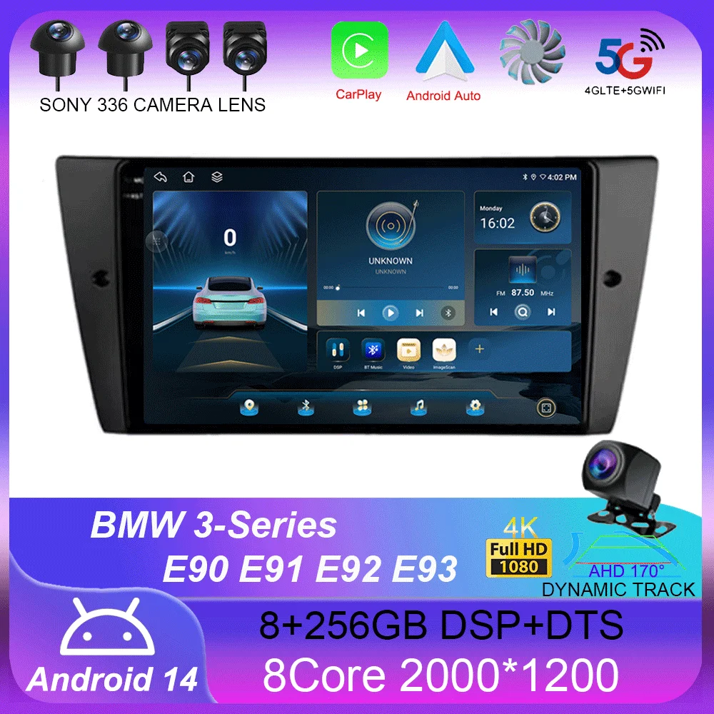 Android 14 CarPlay Auto For BMW 3-Series E90 E91 E92 E93 Car Radio Multimedia Video Players GPS Stereo Head Unit 2 din 2din DVD