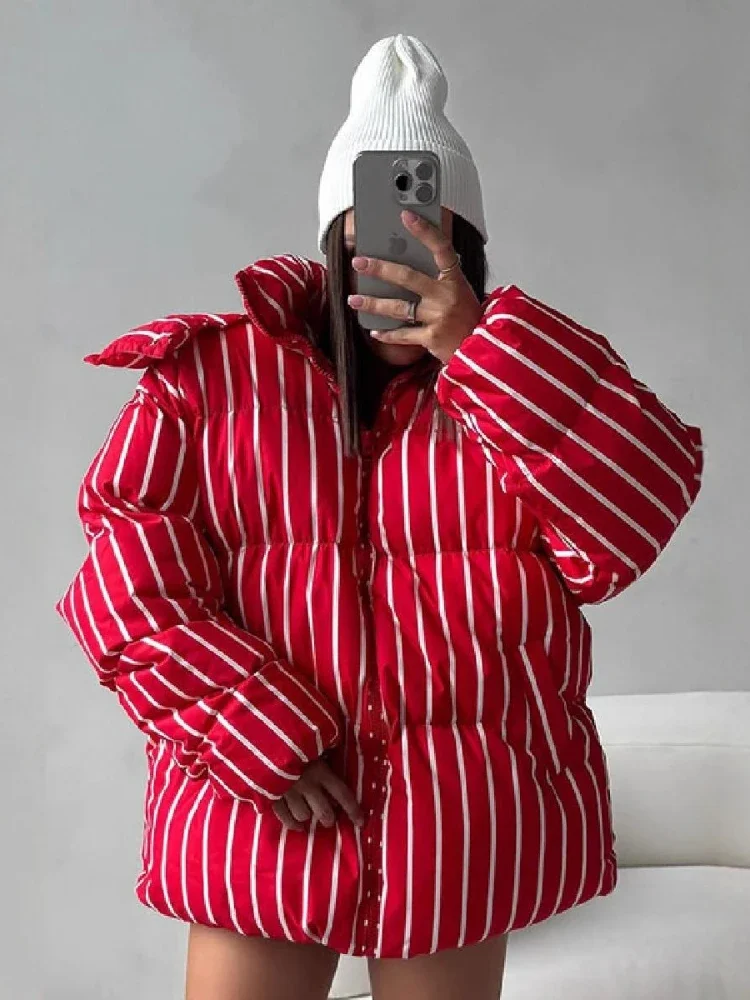 

Women's Clothing Winter 2025 New Removable Hat Stand-up Collar Hooded Striped Cotton Clothes Women's Coat