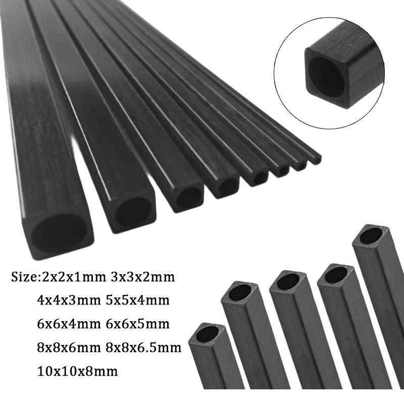 1/2/3pcs Carbon Fiber Square Tube Length 500mm 2x2x1mm 3x3x2mm 4x4x3mm 5x5x4mm 6x6x4mm 6x6x5mm 8x8x6mm 8x8x6.5mm 10x10x8mm