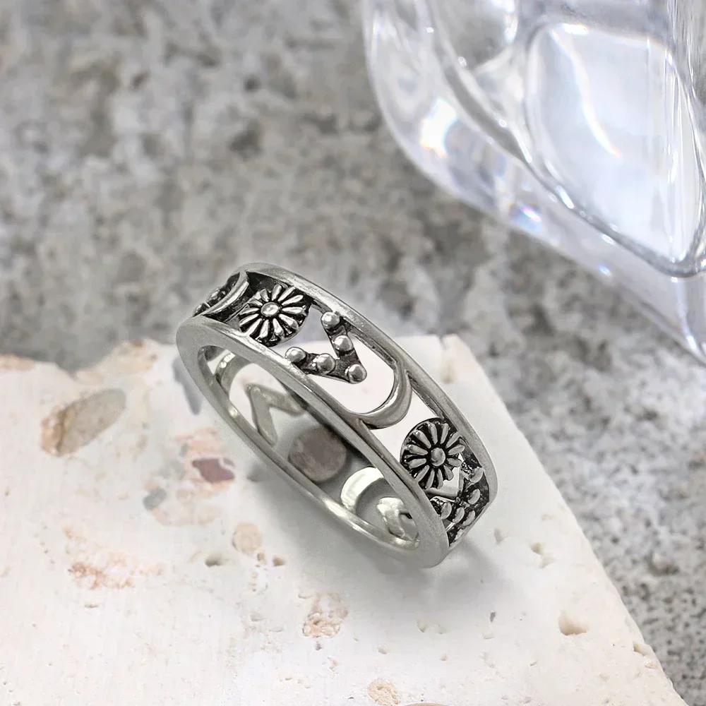 925 Silver Vintage Flower Ring Unisex Fine Jewelry