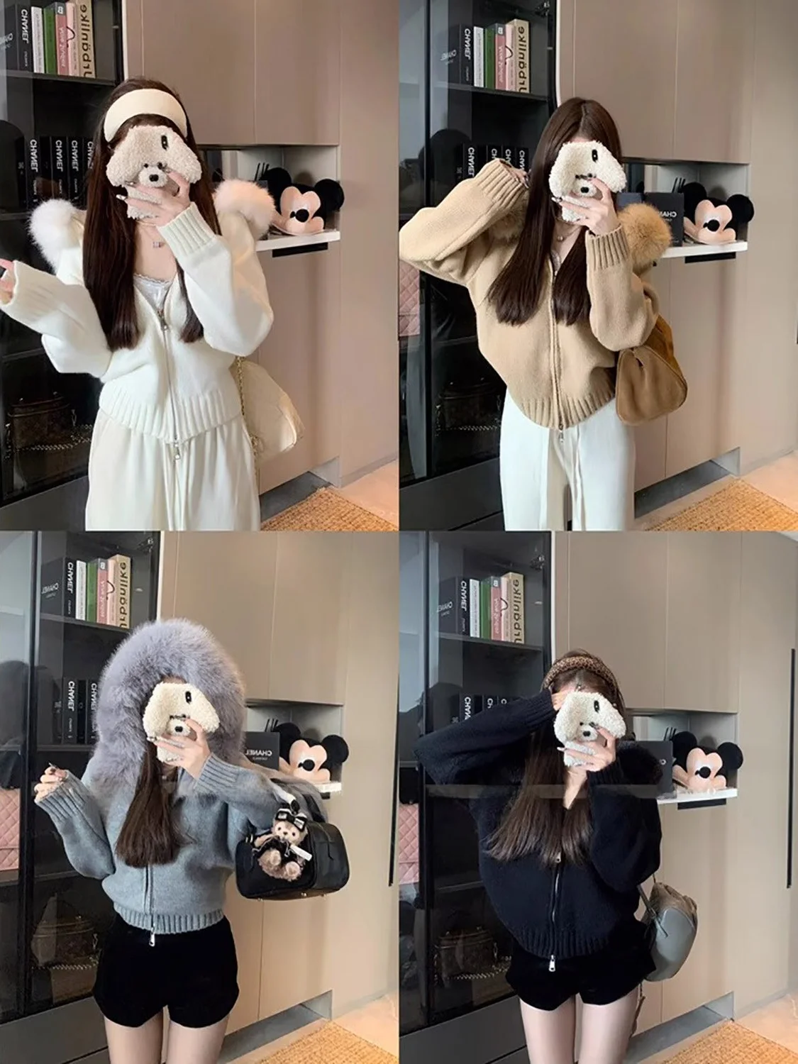 معطف محبوك بأكمام طويلة بأسلوب حلو للنساء، فضفاض ونحيف مع ياقة فرو، تصميم جديد للخريف، متعدد الاستخدامات، أسلوب كوري عصري للا...