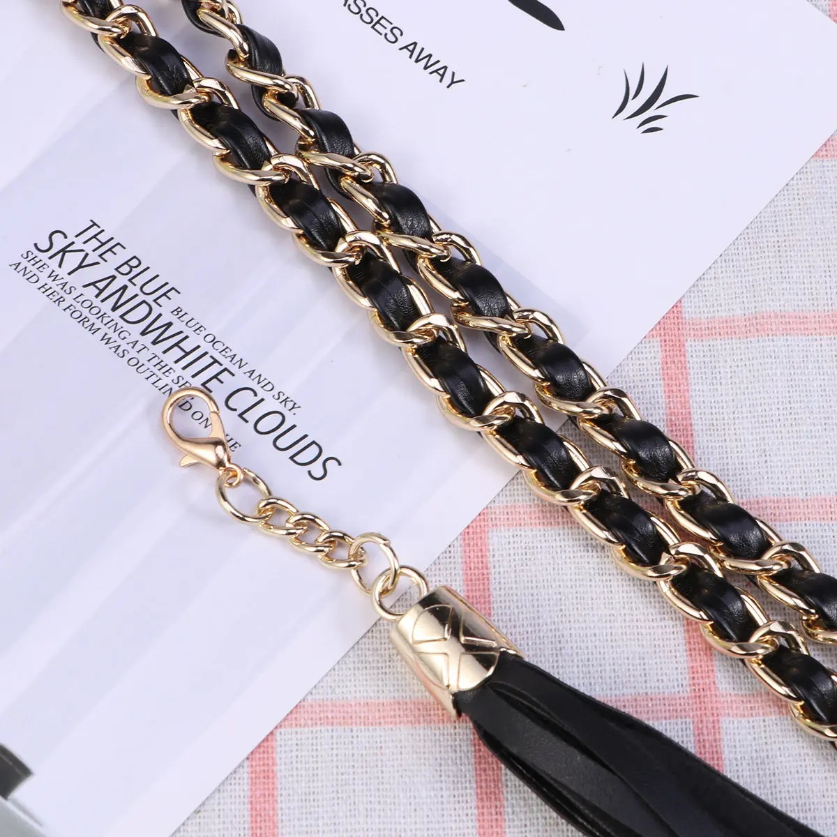 2Pcs Shoulder Bag Strap Metal Crossbody Bag Chain Strap Pendant Buckles Black Metal and PU Handbag Chain Replacement
