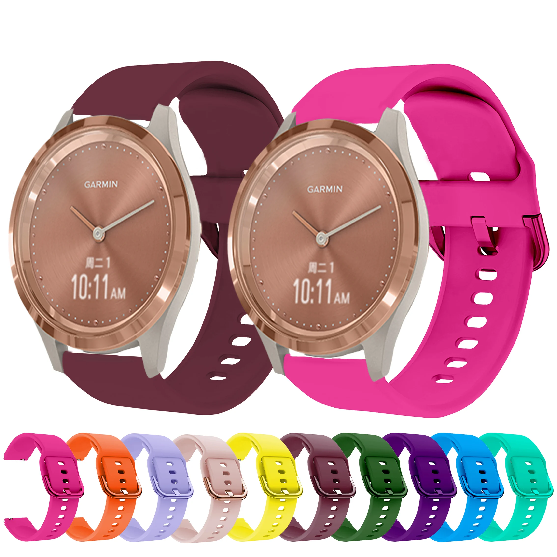 Pulseira de relógio de silicone para garmin vivomove 3s/garminmove 3s acessórios leves ao ar livre para garmin venu 2s 3s 18mm pulseira