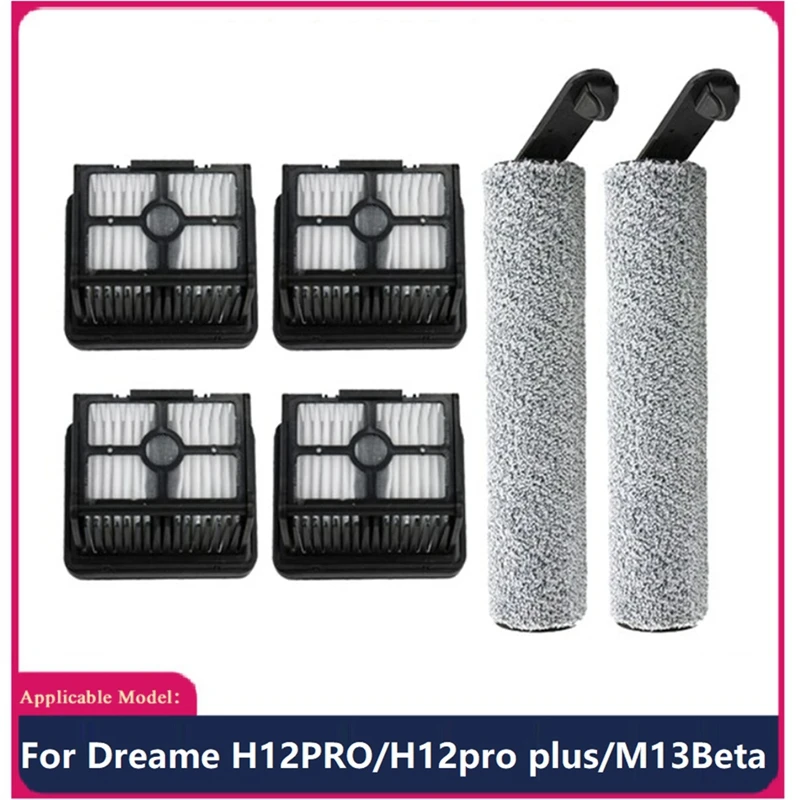 4 PCS Replacement Parts For Dreame H12PRO/H12pro Plus /M13beta Floor Scrubber Machine Rolling Brush Hepa Filter