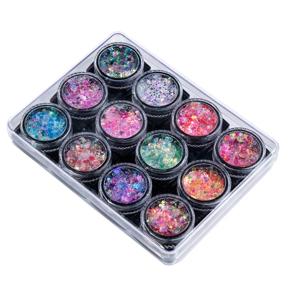 

12 Colors Rainbow Effect Sequins Gel for Body Face Eye Nail Art Flexible Water Resistant Makeup Manicure Sequin Body Gel