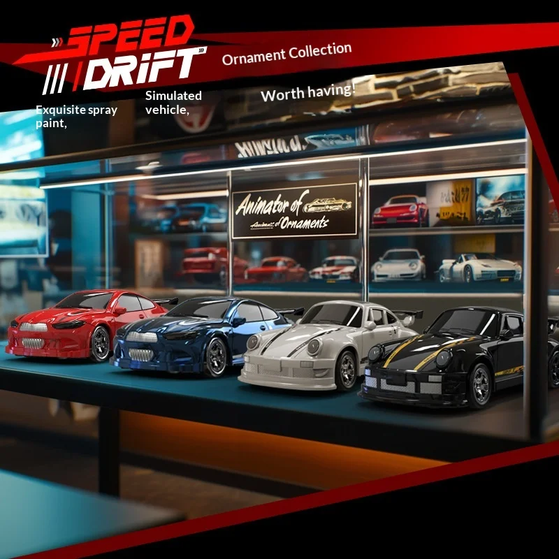 KF20 Desktop Mini RC Race Car 1:64 Scale Drift Car 2.4G Full Proportional Throttle 4WD RC Toy Car for Indoor Desktop Gaming
