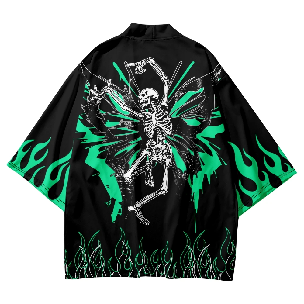 

Fashion Skeleton Print Samurai Kimono Streetwear Men Women Cardigan Tops Harajuku Japanese Clothes 2023 Summer Beach Yukata