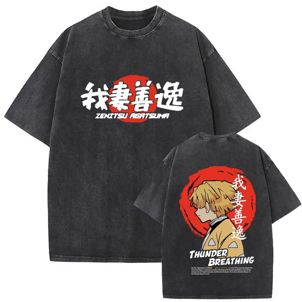 Washed Vintage Anime Demon Slayer 2025 Merch T-shirt Men Women High Quality Cotton Crewneck T-shirts Men's Oversized T Shirts