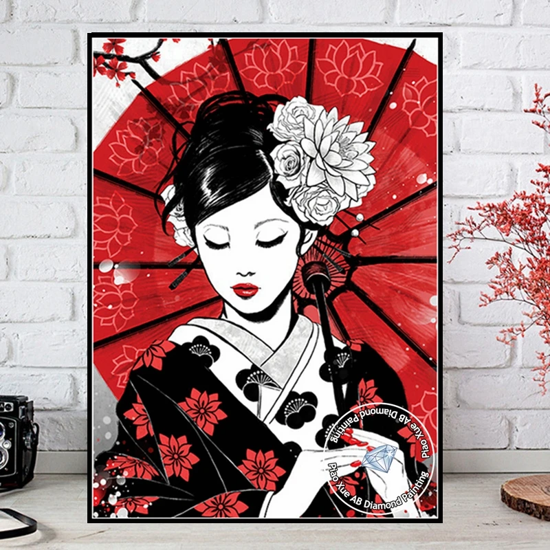 Ukiyo-e Geisha Woman Diamond Art Painting Yin Yang Fish AB Drills Japanese Samurai Girl Mosaic Cross Stitch Kits Home Decor