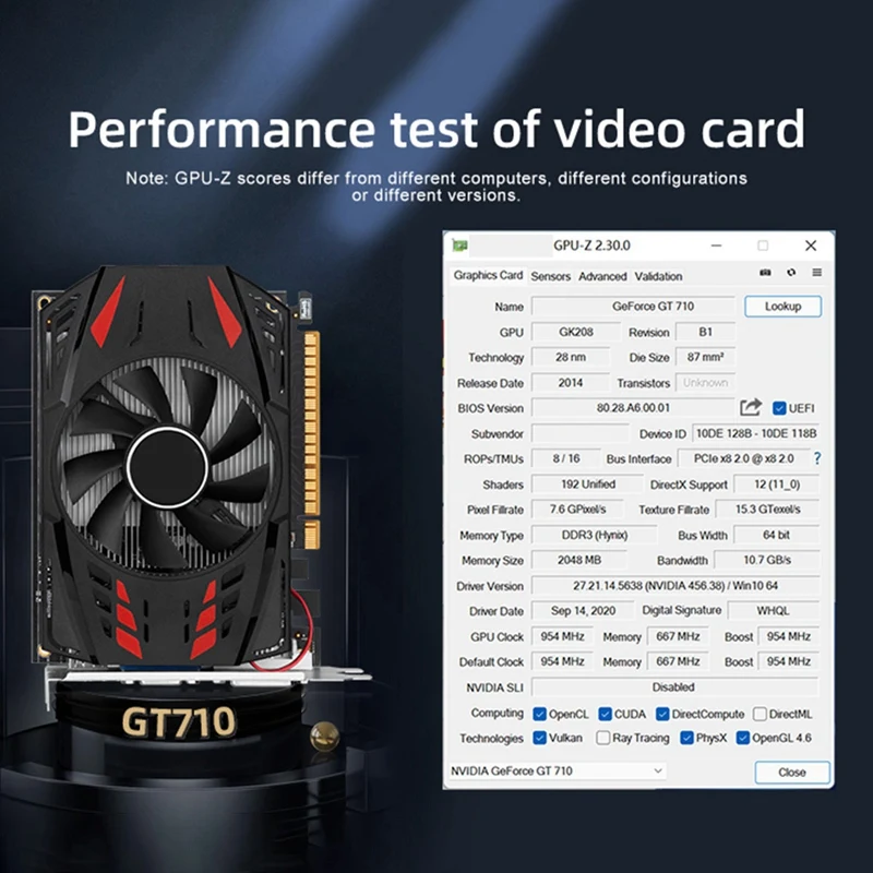 Geforce GT710 2GB DDR3 Graphics Card 64 Bit 954 Mhz 667 Mhz 28 Nm Pcle X8 2.0 VGA+HD+DVI Video Card Durable