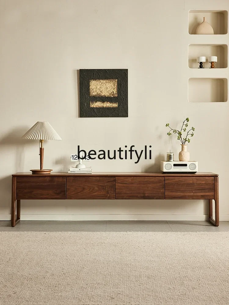 

Cy56 North American black walnut TV cabinet Nordic simple all-solid wood floor cabinet Living room locker
