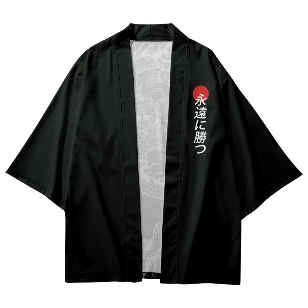 Chinese Dragon Print Traditional Kimono Men Women Black Loose Yukata Cardigan Cosplay Haori Japanese Samurai Asia Robe