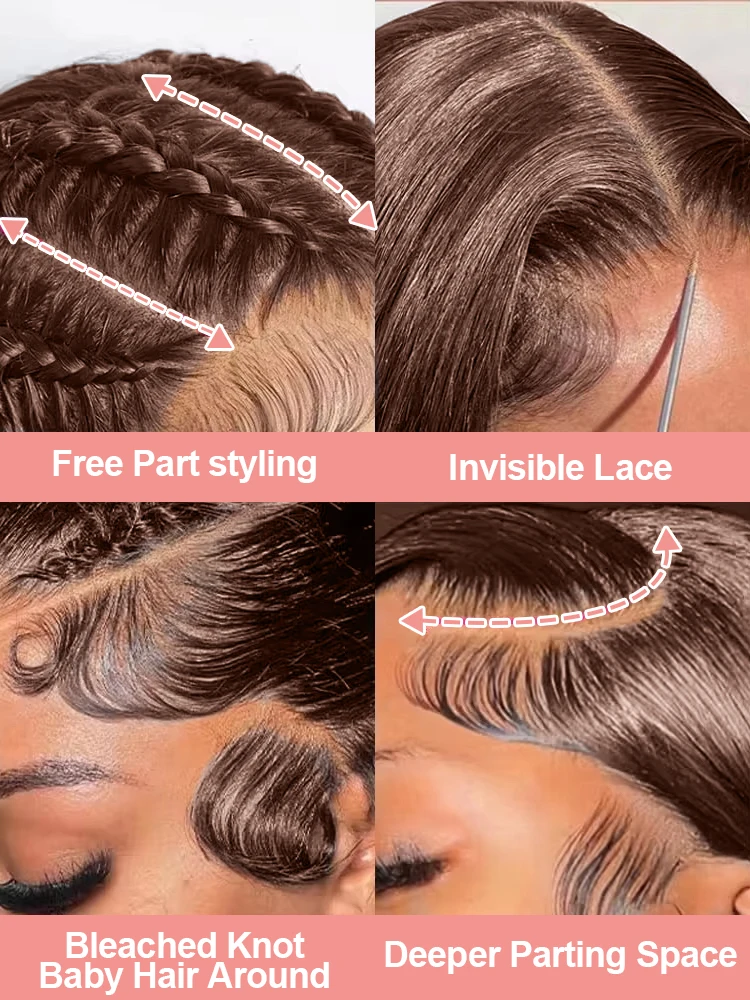 250% Brazilian #4 Chocolate Brown 13x4 Straight Lace Front Human Hair Wig Hd Lace Frontal Wig 13x6 Colored Human Hair For Women Pre Plucked