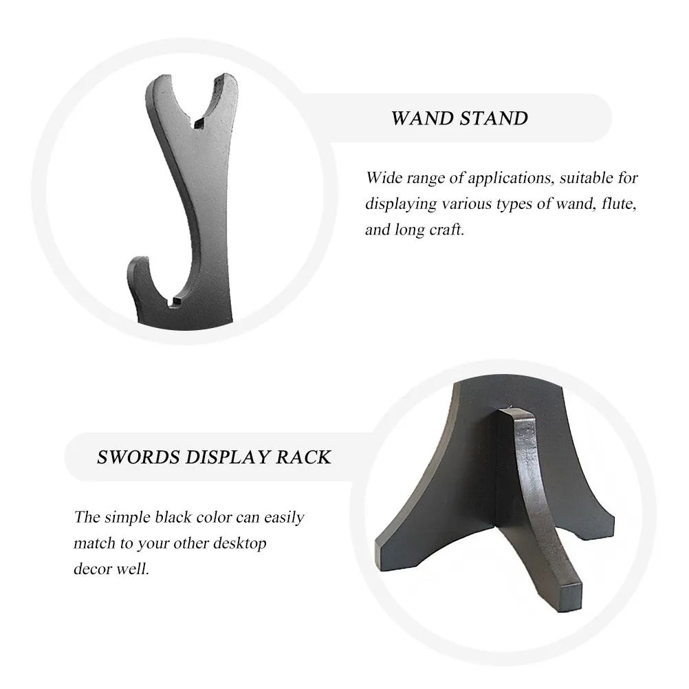 2Pcs Wand Display Stand Black Two-Tier Wooden Wand Holder Swords Collection Support Prop Rack Swords Display Rack view 2