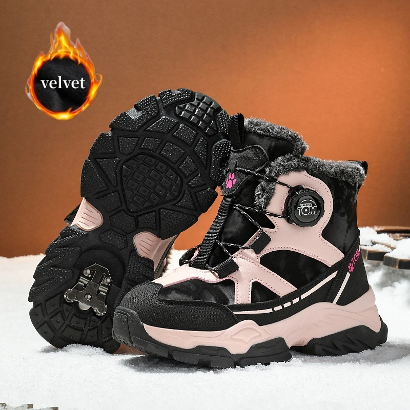 

Winter Velvet Kids Snow Boots Non-slip Claw Children's Hiking Shoes Warm Outdoor Sneakers For Boys Girls High Top Sports Shoes