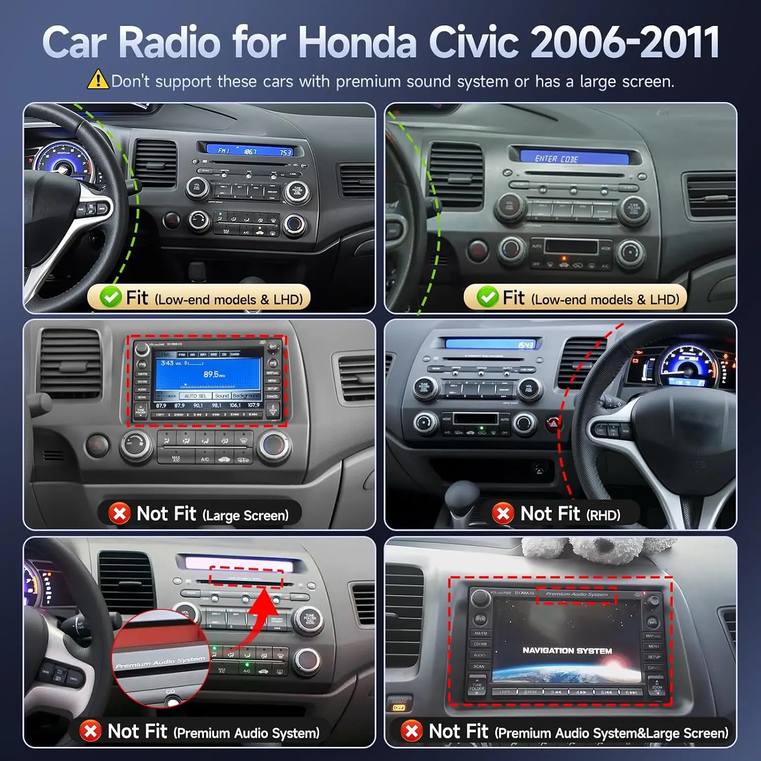 Fast Boot Linux Car Radio for Honda Civic 2006 2007 2008 2009 2010 2011 with Wireless Carplay/Android Auto 10.1