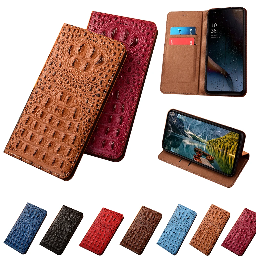Natural Leather Case For Samsung Galaxy S24 Ultra S23 Plus S22 S21 FE S20 S10 S9 Luxury Crocodile Pattern 2 Card Holder Cover